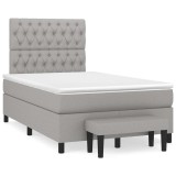 vidaXL Pat box spring cu saltea, gri deschis, 120x190 cm, textil 3270376
