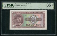 q554 BANCNOTA 10 LEI 1952 serie rosie NECIRCULATA UNC GRADATA PMG 65 EPQ foto