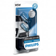 Set 2 Becuri auto Philips T10 White Vision, 12V, 5W ManiaCars foto