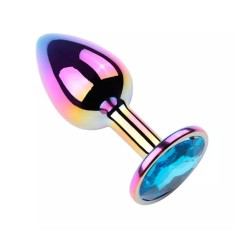 Dop Anal Metalic, Large, Multicolor, Piatra Albastru Deschis, Guilty Toys