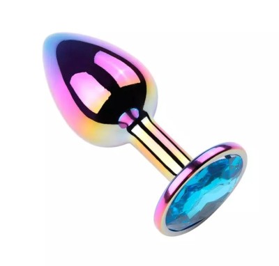 Dop Anal Metalic, Large, Multicolor, Piatra Albastru Deschis, Guilty Toys foto