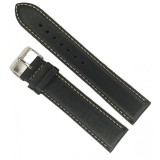 Cumpara ieftin Curea Ceas &bdquo;Maximus Bizon XL&rdquo; 7K25 &ndash; Piele Neagr? Texturat? cu Cus?tur? Alb? (20mm - 22mm)