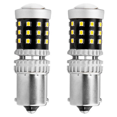 Bec semnalizare AMIO LED Canbus, BA15S P21W R10W R5W Alb 12V/24V, 2016 39SMD 1156, set 2 buc foto