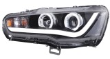 Set faruri Mitsubishi Lancer Evo X, 03.2008-, montare fata, stanga+dreapta, H1+H7+LED; manual; fara becuri; Tuning; halogen, Vland