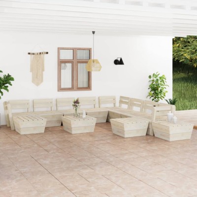 vidaXL Set de mobilier de grădină paleți, 12 piese, lemn molid tratat 3063734 foto