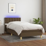vidaXL Pat cu arcuri, saltea și LED, maro &icirc;nchis, 90x190 cm, textil