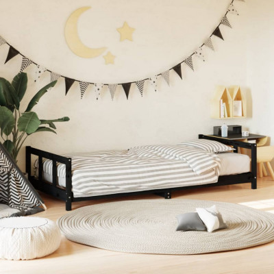 Cadru pat pentru copii, negru, 90x200 cm, lemn masiv de pin foto