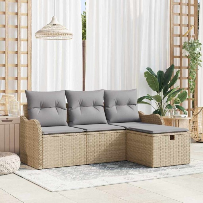 vidaXL Set de canapele pentru grădină 4 pcs bej și gri deschis