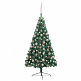 Brad Crăciun artificial jumătate LED-uri&amp;globuri verde 120 cm
