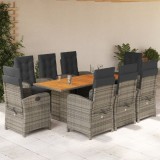vidaXL Set mobilier grădină cu perne, 9 piese, gri, poliratan 3212279