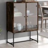 Dulap lateral cu uși din sticlă, stejar fumuriu, 69x37x100 cm