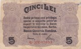 Bancnotă Rom&acirc;nia 5 lei 1917 Banca Generală Rom&acirc;nă, seria G20037953