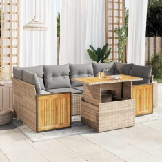 vidaXL Set canapele grădină cu perne 7 piese bej poliratan/lemn acacia 3327678