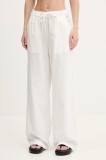 Tommy Jeans pantaloni din amestec de in femei, culoarea bej, lat, high waist, DW0DW20352