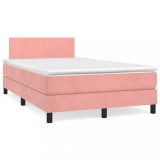 Cumpara ieftin Pat box spring cu saltea, roz, 120x200 cm, catifea