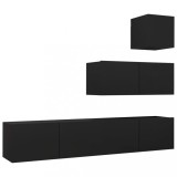 Set dulapuri TV, 4 piese, negru, lemn prelucrat