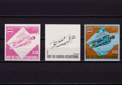 (S46) 1976 Guinea Ec , &amp;quot;Olimp.Innsbruck &amp;#039;76&amp;quot; ,sanie PROOF ned.+faze de tipar,MNH foto