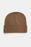 Lacoste căciulă de l&acirc;nă culoarea verde, de l&acirc;nă, din țesătură uni, RB0001
