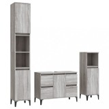 Cumpara ieftin Set mobilier de baie, 3 piese, gri sonoma, lemn prelucrat
