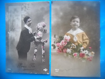 HOPCT 1789 COPII--ROMANTICA-FRANTA-LOT 2 CARTI POSTALE VECHI-CIRCULATE foto