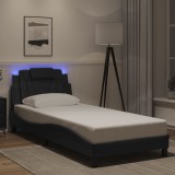 VidaXL Cadru de pat cu lumini LED, negru, 90x200 cm, piele ecologică