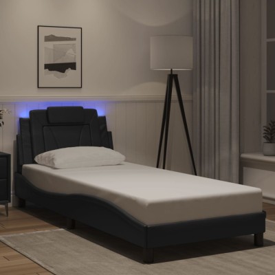 vidaXL Cadru de pat cu lumini LED, negru, 90x200 cm, piele ecologică 3213994 foto