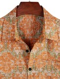 Cămașă hawaiiană pentru bărbați cu model floral, m&acirc;necă scurtă, tropicală &ndash; Portocaliu XL
