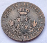 536. Moneda Spania 5 centimos de escudos 1868 - varianta cu 7 stele
