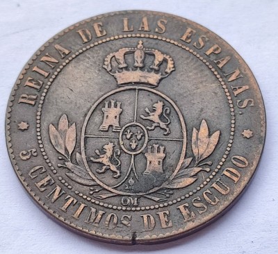 536. Moneda Spania 5 centimos de escudos 1868 - varianta cu 7 stele foto