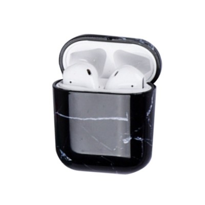 Husa AirPods cu Inel Prindere Marble Negru foto