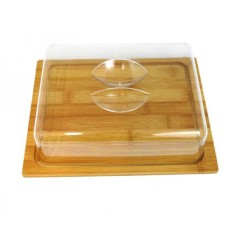 Cutie depozitare branza din lemn de bambus ?i capac transparent din plastic foto