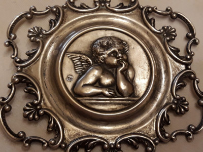 argint MEDALION ICOANA HERUVIM MASIV opulent 1900 de colectie EXCEPTIONAL UNIC foto