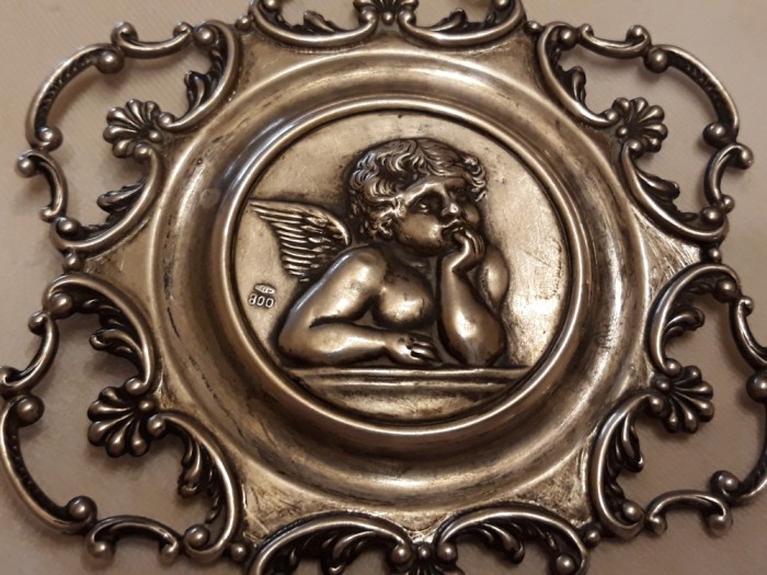 argint MEDALION ICOANA HERUVIM MASIV opulent 1900 de colectie EXCEPTIONAL UNIC