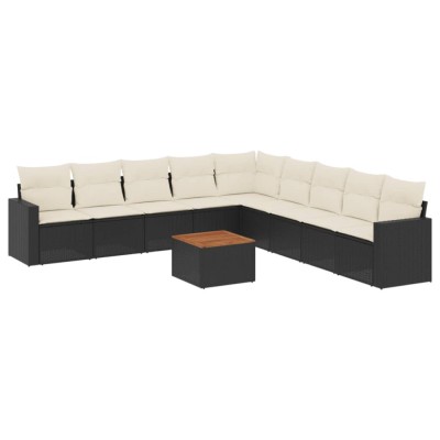 Set canapele de gradina cu perne, 10 piese, negru, poliratan foto
