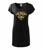 Tricou rochie Malfini bumbac print &quot;Super Girl&quot; marimi S, M, L, XL