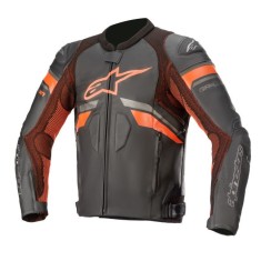 Geaca piele moto Alpinestars Gp Plus R V3 Rideknit, negru/fluo/rosu, marime 48