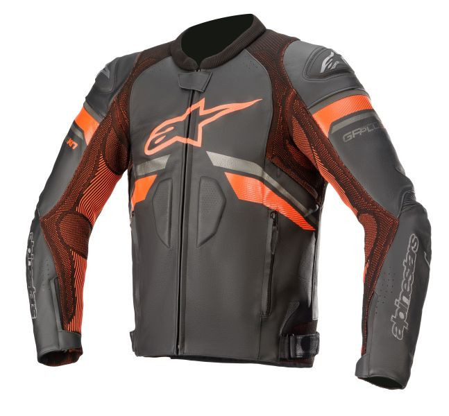 Geaca piele moto Alpinestars Gp Plus R V3 Rideknit, negru/fluo/rosu, marime 48