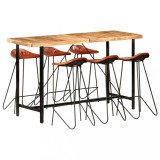 Cumpara ieftin Set mobilier de bar 7 piese lemn masiv acacia &amp; piele naturală