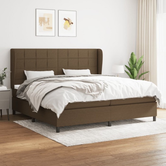 vidaXL Pat box spring cu saltea, maro &icirc;nchis, 200x200 cm, textil 3127992