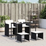 VidaXL Set mobilier de grădină cu perne, 5 piese, negru, poliratan