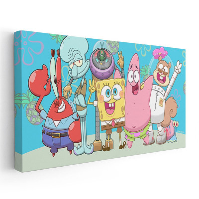 Tablou afis SpongeBob desene animate 2211 Tablou canvas pe panza CU RAMA 70x140 cm foto