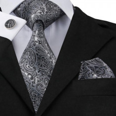Set cravata + batista + butoni - matase naturala 100% - grey foto