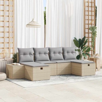 vidaXL Set de canapele pentru grădină cu pernă 6 pcs Bej Rattan poli 3359419 foto