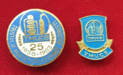 Lot x 2 bucati insigna TMUCB 1958-1983 Trustul de Montaj Utilaj Chimic Bucuresti foto