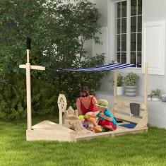 Outsunny Outusunny Nisipar din Lemn pentru Copii cu Capac, Lada de Nisip pentru Exterior cu Set de Joaca Inclus, 180x103x144,5 cm, Lemn Natural foto