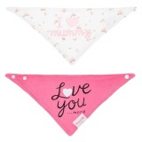 Set Bavete Esarfa, 2buc, Bumbac, Alb Roz Floral, Mesaje &quot;I Love Mummy&quot; și &quot;Love You More&quot;