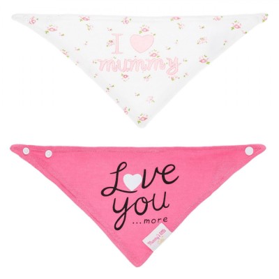 Set Bavete Esarfa, 2buc, Bumbac, Alb Roz Floral, Mesaje &amp;quot;I Love Mummy&amp;quot; și &amp;quot;Love You More&amp;quot; foto