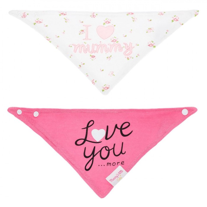 Set Bavete Esarfa, 2buc, Bumbac, Alb Roz Floral, Mesaje &quot;I Love Mummy&quot; și &quot;Love You More&quot;