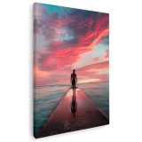 Tablou barbat pe dig de piatra la mare la apus Tablou canvas pe panza CU RAMA 80x120 cm