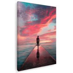 Tablou barbat pe dig de piatra la mare la apus Tablou canvas pe panza CU RAMA 20x30 cm